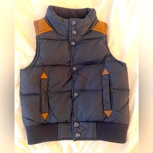 Jacadi Navy Blue Puffer Vest with Brown Suede Accents